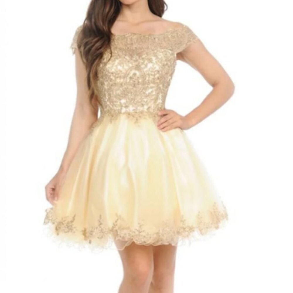 SALE NWT Lenovia 8124 Embroided Cocktail Dress Champagne size S